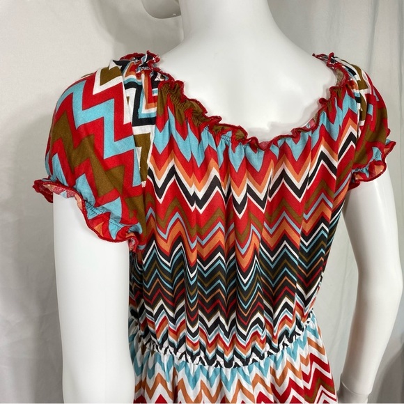 Pink Cattlelac Multi-Colored Chevron Ruffle Edge Dress - Picture 5 of 7